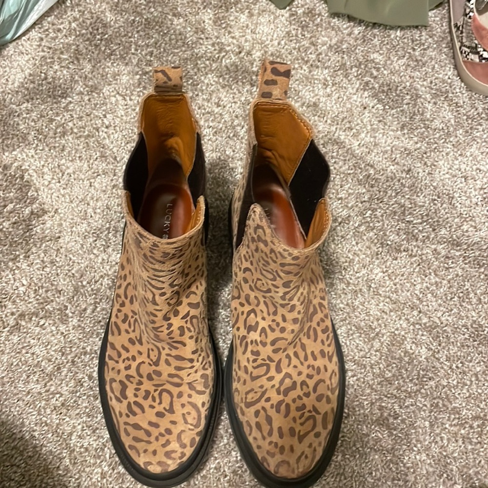Lucky Brand Leopard print lug boots